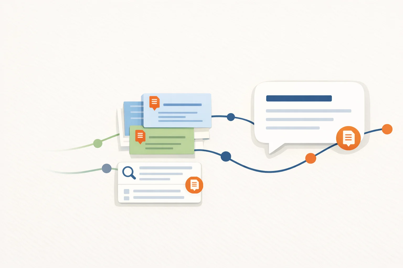 Abstract 2D illustration of connected documents and cited answers.
